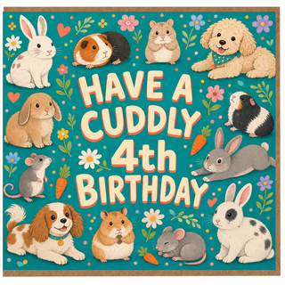 4th Birthday Card, Have a Cuddly Birthday Cute Animal Card