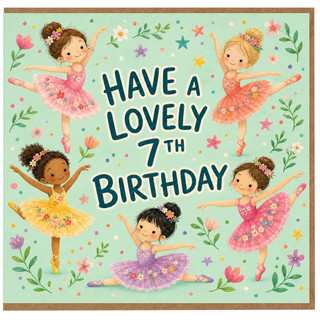 7th Birthday Card, Lovely Ballerina Girls Birthday Card