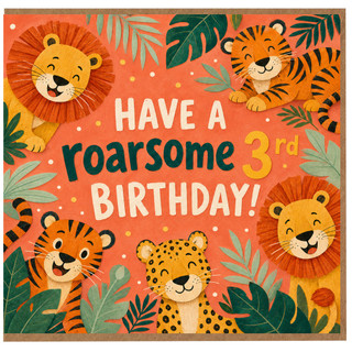 3rd Birthday Card, Roarsome Jungle Animals Birthday Card