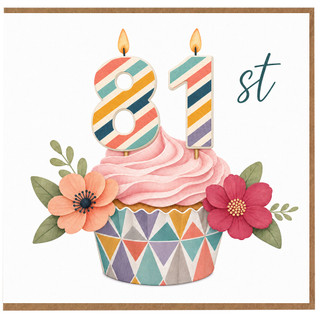 81st Birthday Card, Colourful Cake and Flowers Design