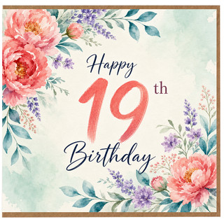 19th Birthday Card, Floral Watercolour Happy Birthday Card