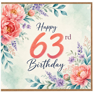63rd Birthday Card, Floral Watercolour Happy 63rd Birthday Card