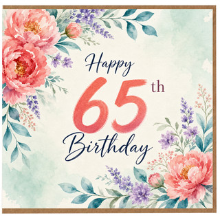 65th Birthday Card, Floral Happy 65th Birthday Card