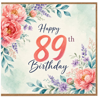 89th Birthday Card, Floral Watercolour Happy 89th Birthday Card