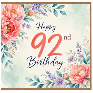 92nd Birthday Card, Floral Watercolour Happy Birthday Card