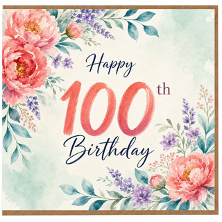 100th Birthday Card, Floral Watercolour Happy Birthday Card