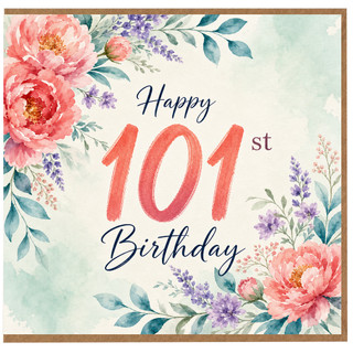 101st Birthday Card, Floral Happy 101st Birthday Card