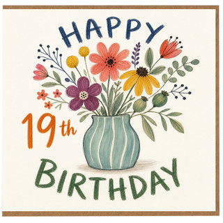 19th Birthday Card, Floral Bouquet in Vase Birthday Card