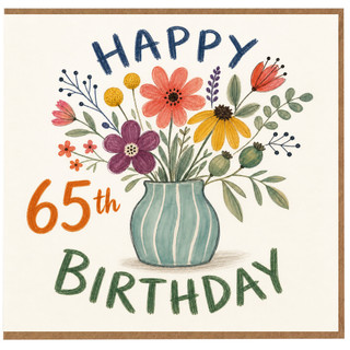 65th Birthday Card, Happy Birthday Floral Vase Design