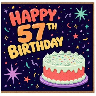 57th Birthday Card, Happy 57th Birthday Card with Cake Design