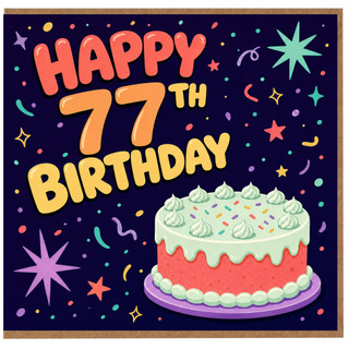 77th Birthday Card, Happy 77th Birthday Card with Cake and Confetti
