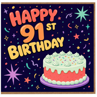 91st Birthday Card, Happy 91st Birthday Cake Design