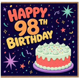 98th Birthday Card, Funny 98 Years Old Birthday Card with Cake Design
