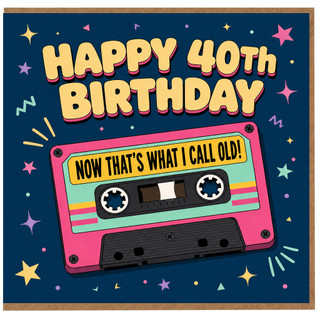 40th Birthday Card, Happy 40th Birthday Retro Cassette Tape Card