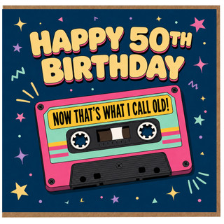 50th Birthday Card, Retro Cassette Tape Design