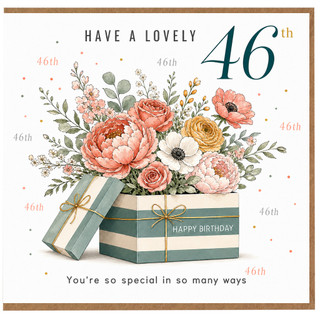 46th Birthday Card, Floral Gift Box Design