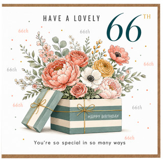 66th Birthday Card, Floral Gift Box Design, Happy Birthday Card