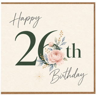 26th Birthday Card, Elegant Floral Happy Birthday Card