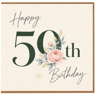 50th Birthday Card, Elegant Floral Happy Birthday Card