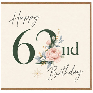 62nd Birthday Card, Elegant Floral Happy Birthday Card