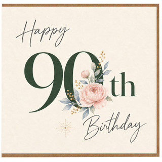 90th Birthday Card, with Floral Design