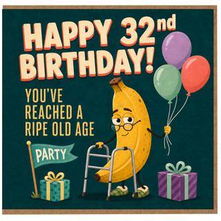 32nd Birthday Card, Funny 32nd Birthday Card, Humorous Banana Birthday Card