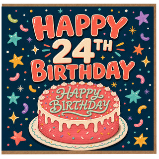 24th Birthday Card, Happy Birthday Cake Design Card