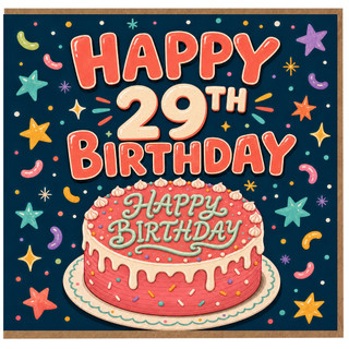 29th Birthday Card, Happy Birthday Cake Design