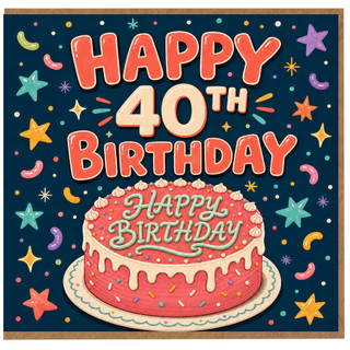 40th Birthday Card, Colourful Cake Design Birthday Card