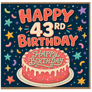 43rd Birthday Card, Happy Birthday Cake Design