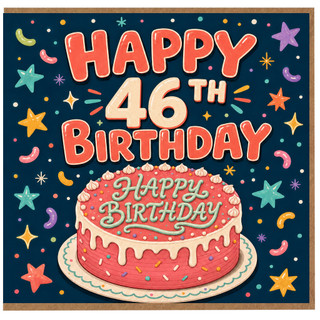 46th Birthday Card, Happy 46th Birthday Card with Cake Design