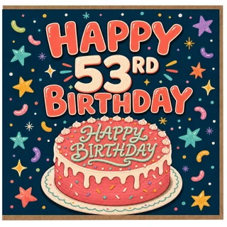 53rd Birthday Card, Happy 53rd Birthday Cake Design Card