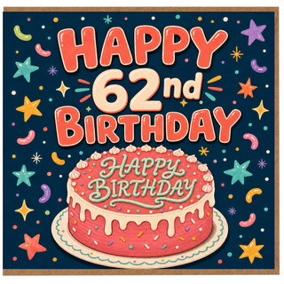 62nd Birthday Card, Happy 62nd Birthday Cake Design Card