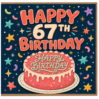 67th Birthday Card, Happy 67th Birthday Card with Cake Design