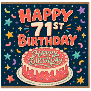 71st Birthday Card, Happy 71st Birthday Cake Design