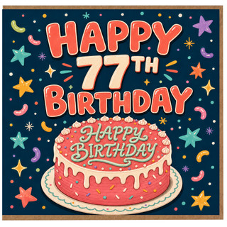 77th Birthday Card, Happy Birthday Cake Design
