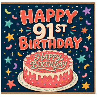 91st Birthday Card, Happy Birthday Cake Design Card