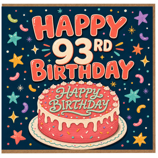 93rd Birthday Card, Happy Birthday Cake Design