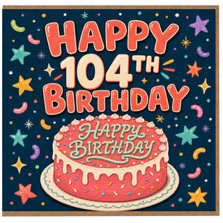 104th Birthday Card, Happy 104th Birthday Cake Design
