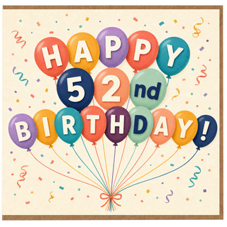 52nd Birthday Card, Happy 52nd Birthday Balloon Design