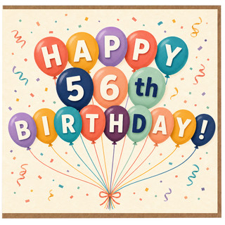 56th Birthday Card, Colourful Balloon Birthday Card