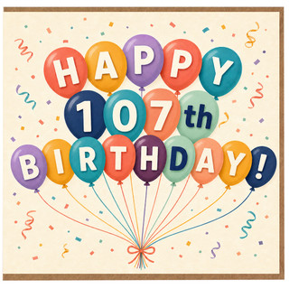 107th Birthday Card, Happy Birthday Balloon Card