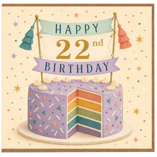 22nd Birthday Card, Happy 22nd Birthday Cake Design Card