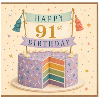 91st Birthday Card, Happy 91st Birthday Cake Design Card