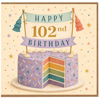 102nd Birthday Card, Happy 102nd Birthday Cake Design Greeting Card