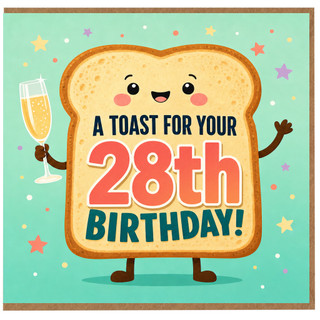 28th Birthday Card, Cute Toast Champagne Celebration Card