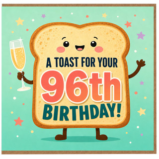 96th Birthday Card, A Toast For Your Birthday Cute Toast Character Card