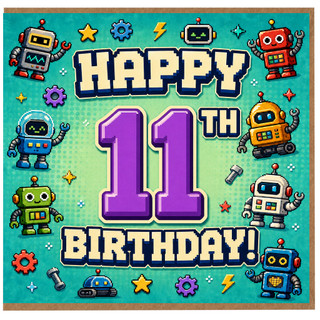 11th Birthday Card, Retro Robot Gamer Design