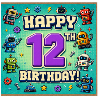 12th Birthday Card, Robot Pixel Art Birthday Card