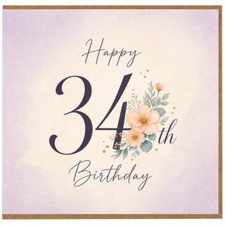 34th Birthday Card, Happy 34th Birthday Floral Card